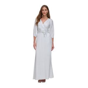 NWT DKNY Womens Silver Removable Belt Lined Balloon Sleeve Formal Dress 6